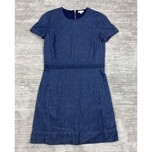 Gap Denim Dress Womens 4 Blue Short Sleeve Shift Back Zip Pockets Cotton Mini